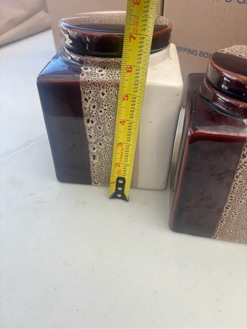 Pier 1 Two-Tone Brown and White Ceramic Canister Pair